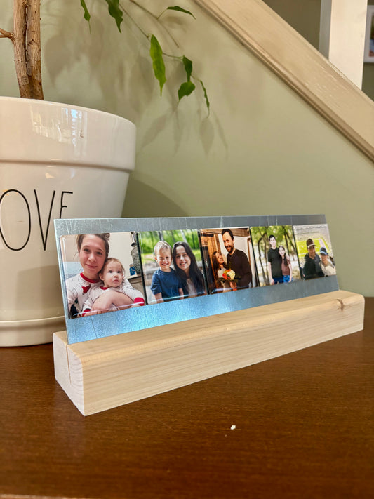 Wooden/ Metal Display with five 2"x2" custom photo magnets